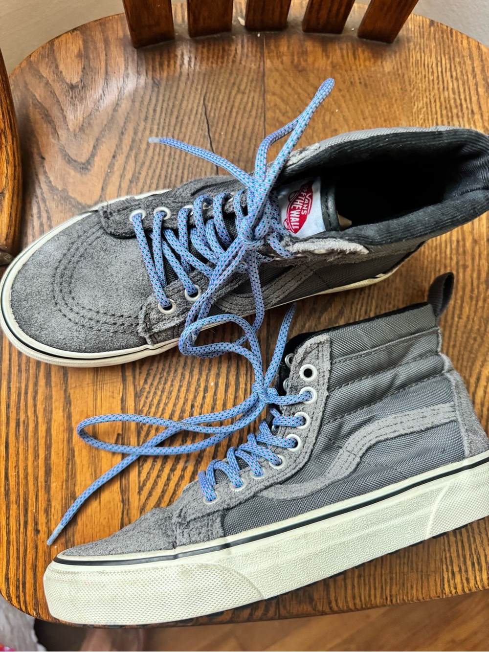 Vans Men’s Gray High-Top Sneakers with Light Blue Laces